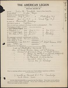 American Legion military record of John D. Nichols