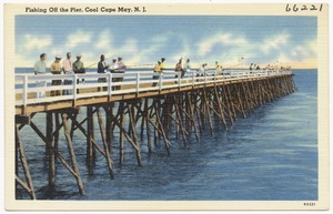 Fishing off the pier, cool Cape May, N. J.