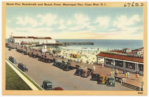 Hunts Pier, boardwalk and beach front, Municipal Pier, Cape May, N. J.