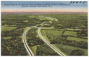 Aerial view of the Garden State Parkway, looking south in Monmouth County towards Red Bank, N.J.