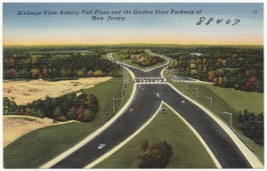 Birdseye view Asbury toll plaza and the Garden State Parkway of New Jersey