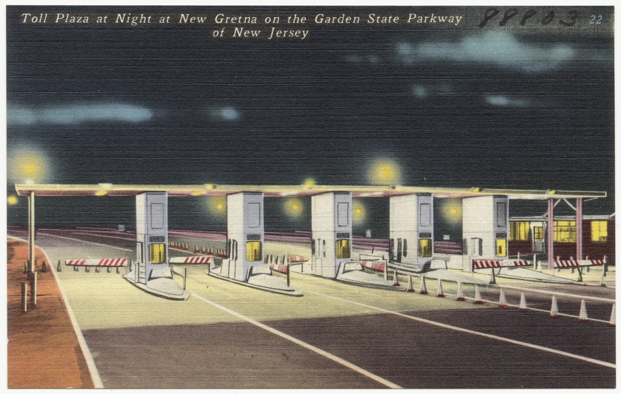 Toll plaza at night at New Gretna on the Garden State Parkway of New Jersey