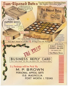 Sun-Ripened Dates, M. P. Brown Personal Appeal Gifts, 158 Magnolia, Fort Worth 1, Texas