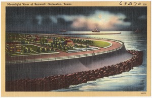 Moonlight view of Seawall, Galveston, Texas