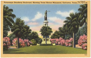 Picturesque Broadway Boulevard, showing Texas Heroes Monument, Galveston, Texas