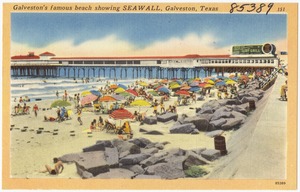 Galveston's famous beach showing Seawall, Galveston, Texas