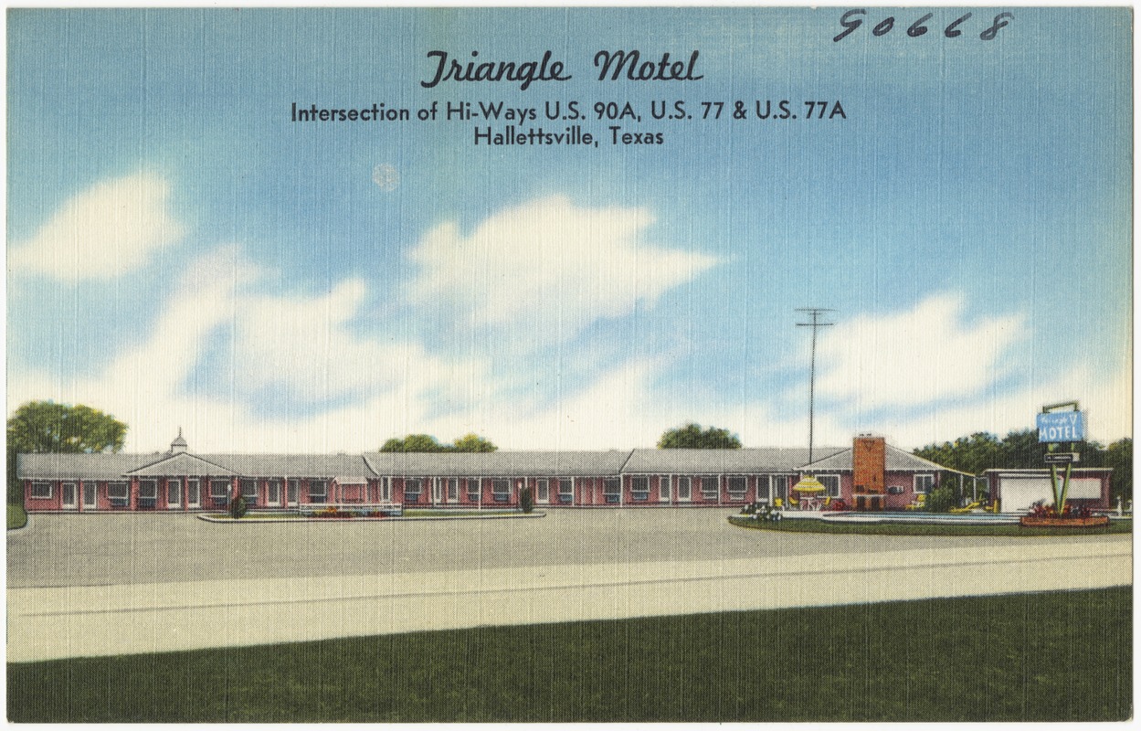 Triangle Motel, intersection of hi-ways U.S. 90A, U.S. 77 & U.S. 77A, Hallettsville, Texas