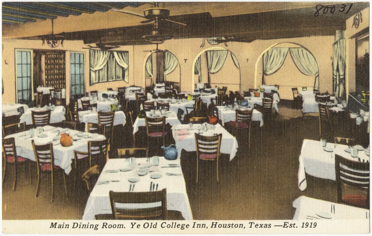 Main dining room. Ye Old College Inn, Houston, Texas -- Est. 1919