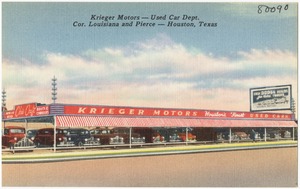 Krieger Motors --  Used Cars Dept. Cor. Louisiana and Pierce -- Houston, Texas