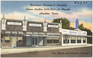 Rossonian Cleaners & Laundry, phone Linden 3134 - 3921 - 29 Almeda, Houston, Texas