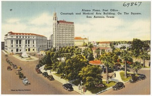Alamo Plaza, post office, Cenotaph and Medical Arts Building, on the square, San Antonio, Texas