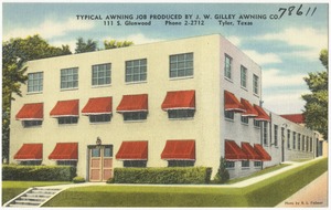 Typical awning job produced by J. W. Gilley Awning Co., 111 S. Glenwood, Tyler, Texas