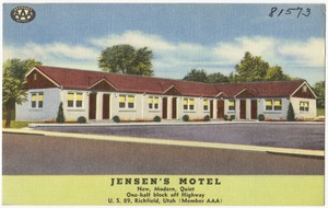 Jensen's Motel, new, modern, quiet, one-half block off highway, U.S. 89, Richfield, Utah