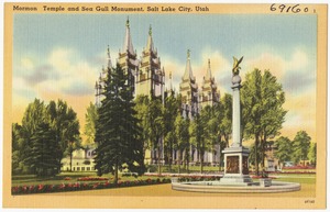 Mormon Temple and Sea Gull Monument, Salt Lake City, Utah