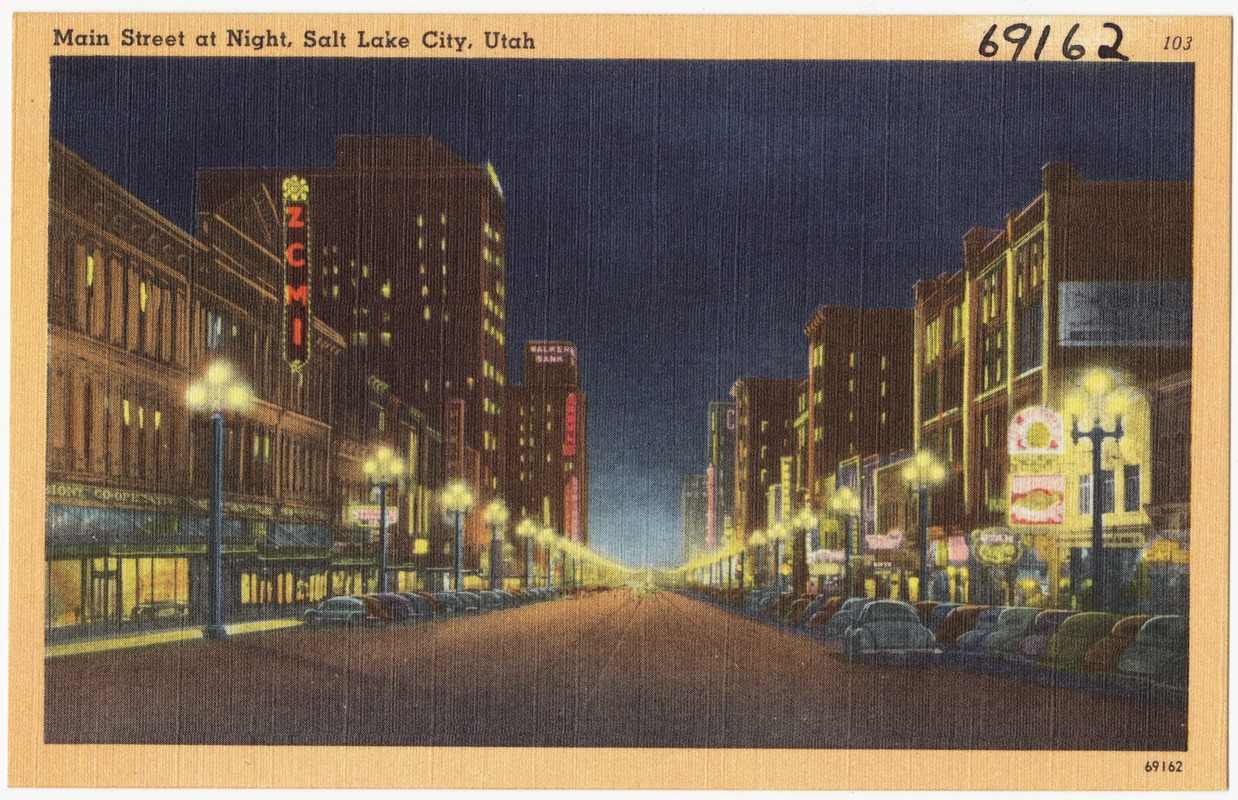 Main Street at night, Slat Lake City, Utah
