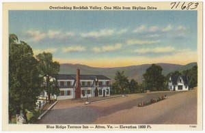 Overlooking Rockfish Valley, one mile from Skyline Drive, Blue Ridge Terrace Inn -- Afton, Va. -- Elevation 1800 Ft.
