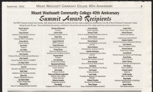 Mount Wachusett Community College 40th anniversary Summit Award recipients