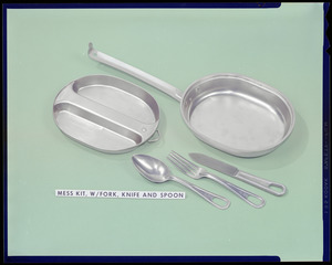 CEMEL, equipment, mess kit w/ fork, knife + spoon
