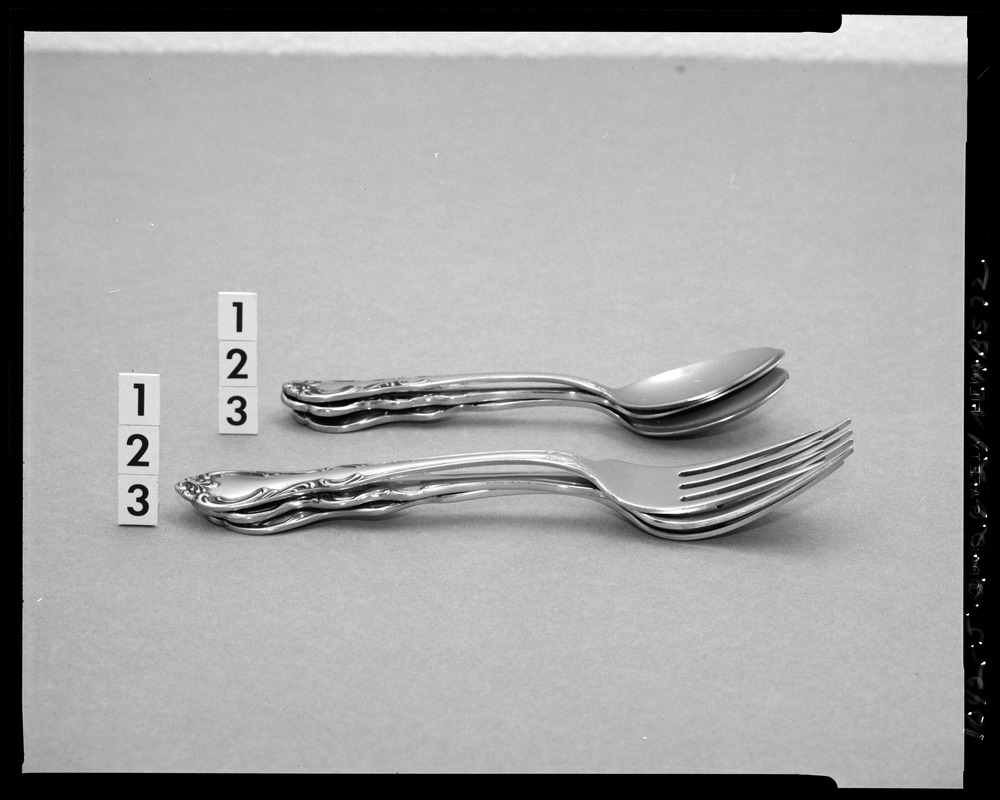 FEL, equipment, flatware; improbable stacking of different brands