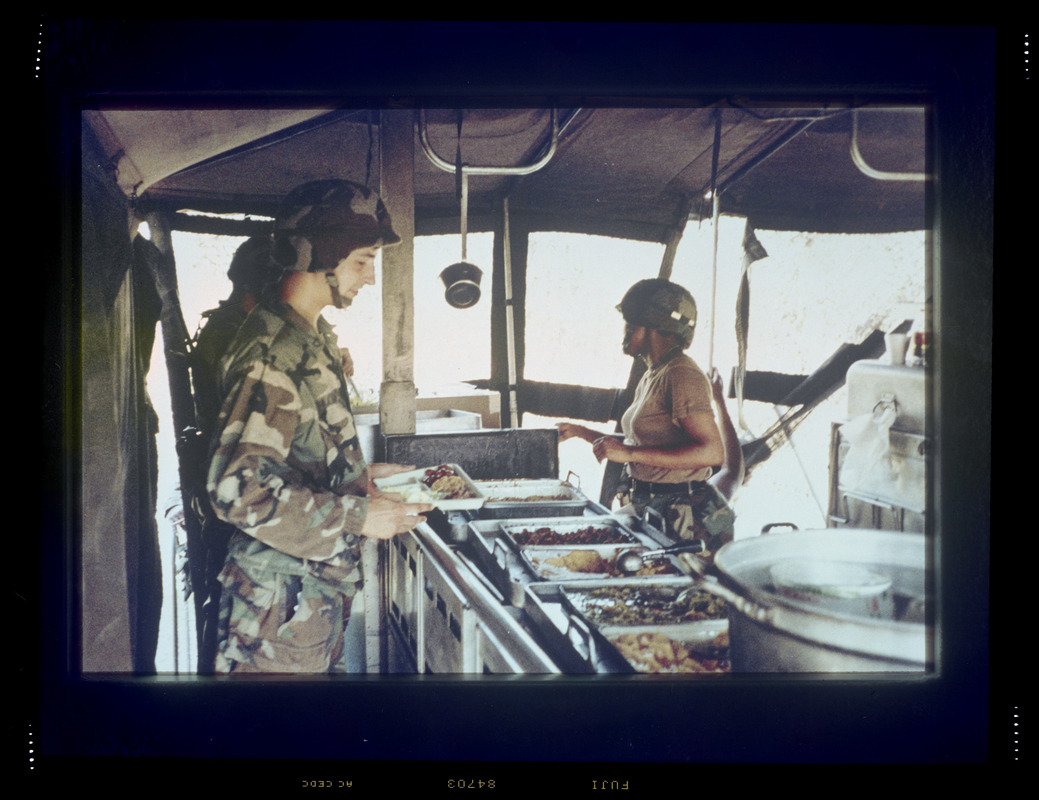 Soldiers serving food