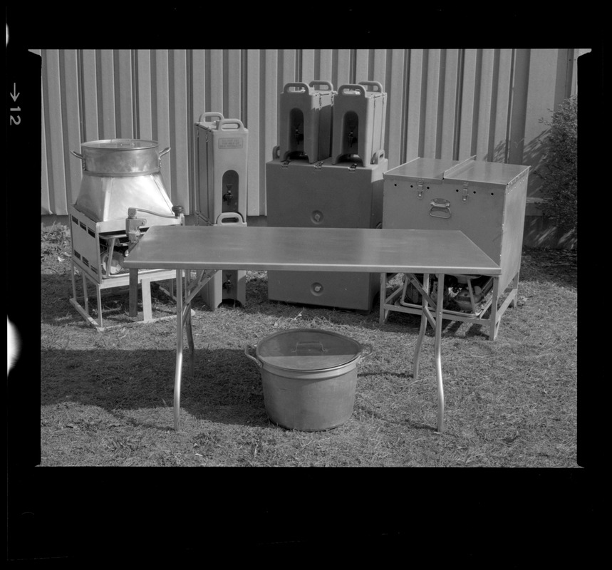 Folding table with beverage urns and pots