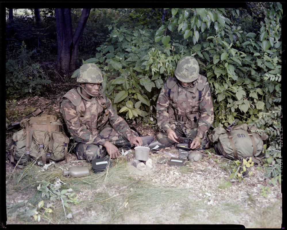 Food lab, new meal, ready to eat, out in field with G.I.