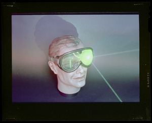 Reflective goggles on mannequin head