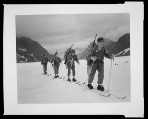 Four soldiers skiing