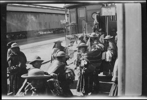 Indians at railroad station, Juliaca, Peru