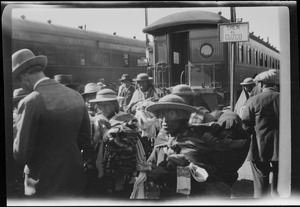Indians at railroad station, Juliaca, Peru