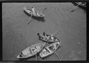 British West Indies, boats waiting for passengers from the S. S. Lady Hawkins, snap taken from my port window