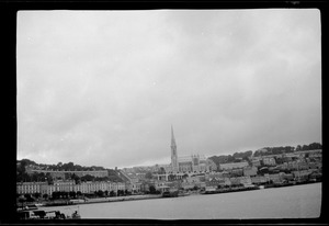 View of Cork City from the S. S. Innisfallen, Fishguard to Cork. St. Finbarr's Church in center