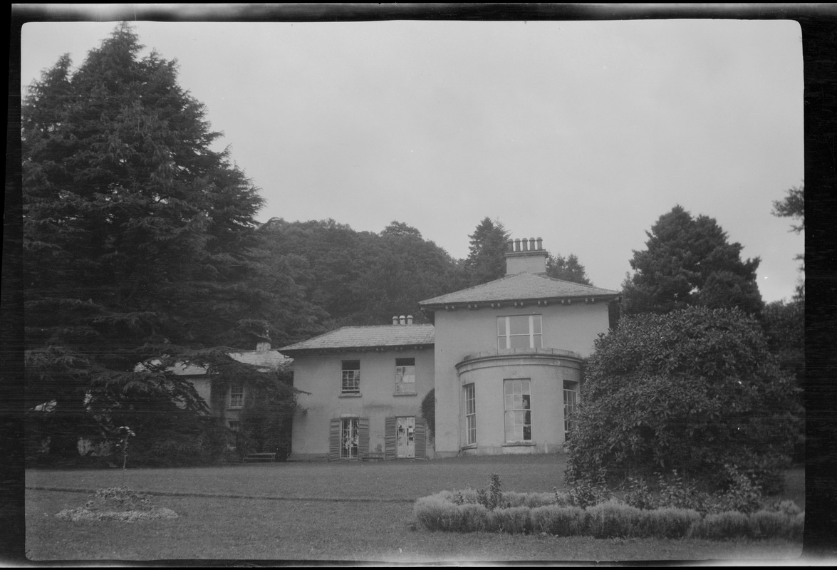 Home of the Misses Wynne, Avoca, Ireland, view from the garden, magnificent old trees