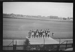 Exhibition of Irish dancing at Croke Park, Dublin. Entertainment for members of the educational conference