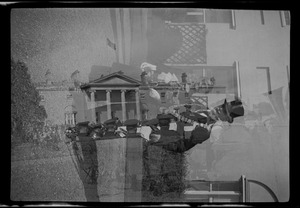 Double exposed image of garden party at Vice-regal Lodge and two party attendees