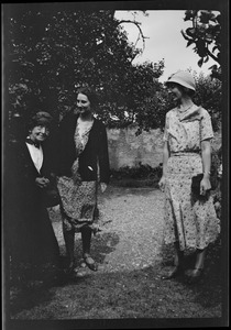 Miss Gleeson, Gracie and Miss Esmonde in Miss Esmonde's garden