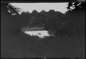 "Carton," Ireland, waterfall in the river on the grounds of the castle of the Fitzgeralds, near Maynooth