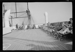 A sunny day but very windy. Top deck, "S. S. American Merchant"