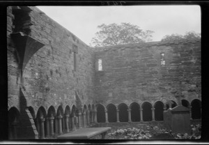 Sligo Abbey, Ireland, the cloister, note the stone pulpit in the wall at left of picture