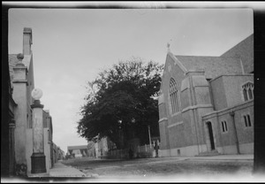 The church at Foxford, Co. Mayo, the convent is just beyond the tree