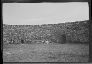 The Grianan of Aileach, Londonderry, Ireland. Interior showing entrance and the smaller entrance (at left) to the space between the walls