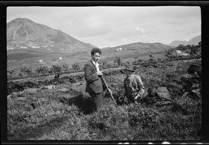 Mike Mulhern of Gortahork posing in the bog near Gweedore, Co. Donegal. Mt. Errigal in the background