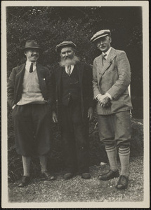 Mr. Fair (at right), a former "agent" in Letterfrack, his son, at the left, and old "Walsh," father of twelve children all but two of them "out in America," Letterfrack, Connemara