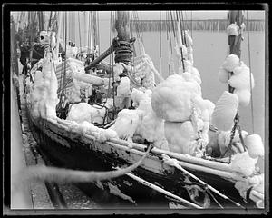 Fishing schooner Lark covered in ice