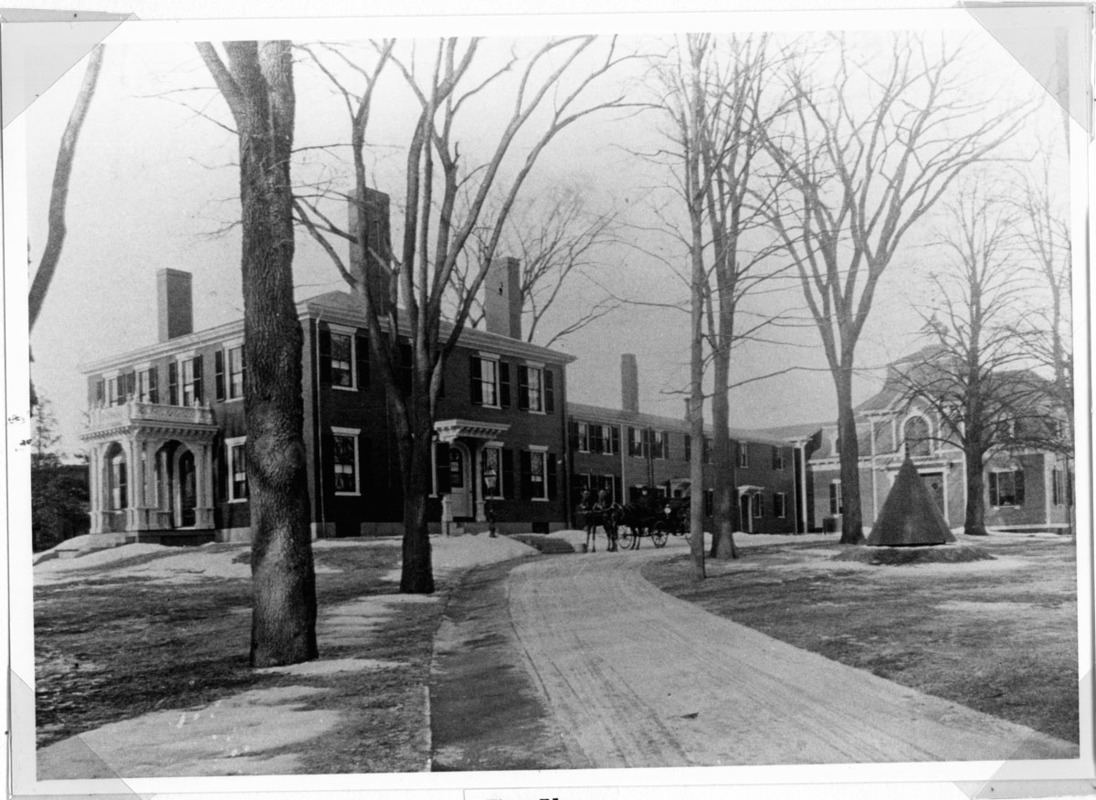 The Elms, Main Street, near present location of Saltonstall Park. Home of Abijah White, father of Maria White Lowell.
