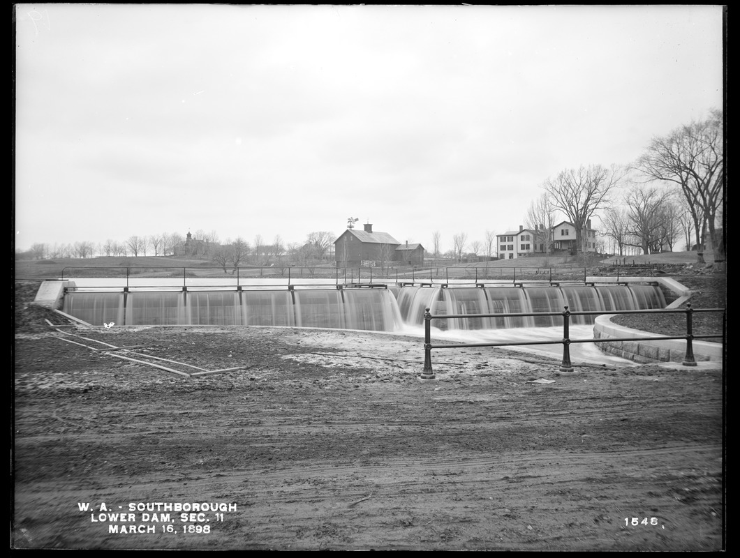 Wachusett Aqueduct, Lower Dam, Open Channel, Section 11, from the southeast, near south end of bridge, Sawin's Mills road; former site of Sawin's Dam and mill pond, Southborough, Mass., Mar. 16, 1898