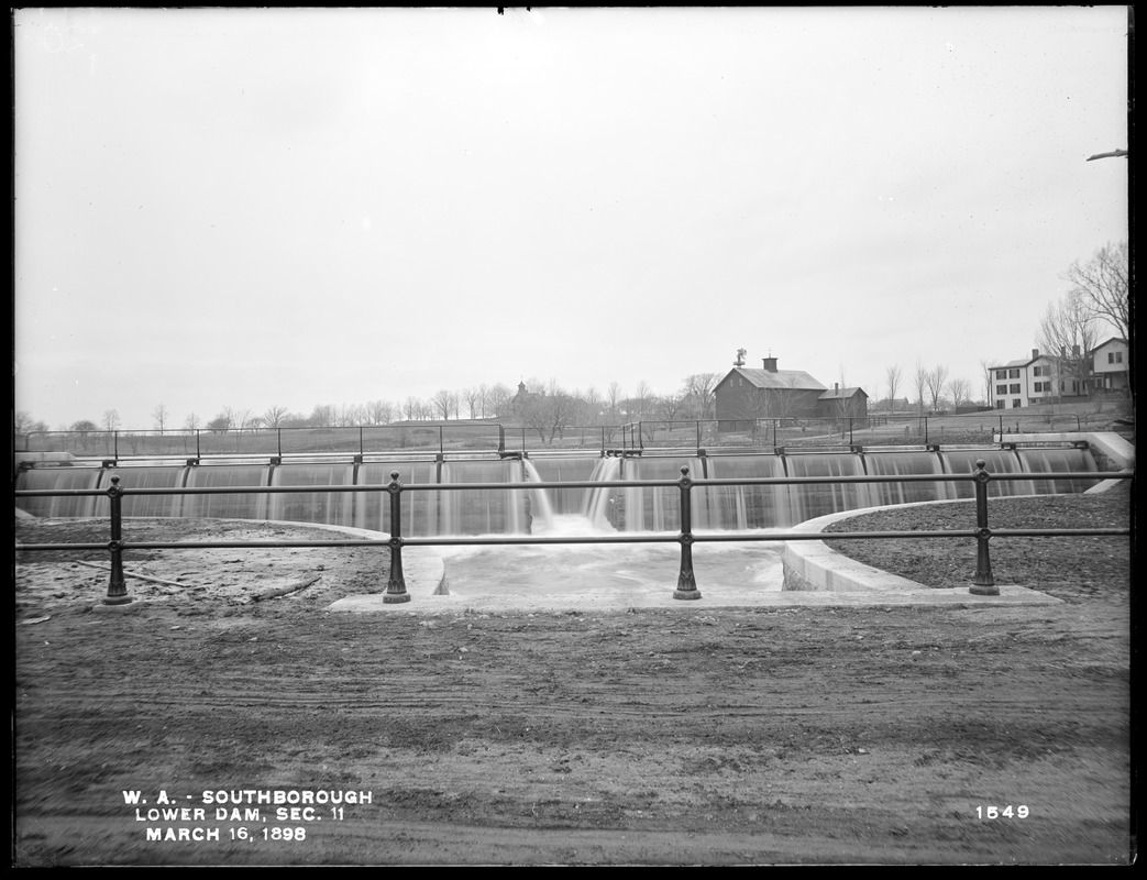 Wachusett Aqueduct, Lower Dam, Open Channel, Section 11, from the east, at center of bridge, Sawin's Mills road, Southborough, Mass., Mar. 16, 1898