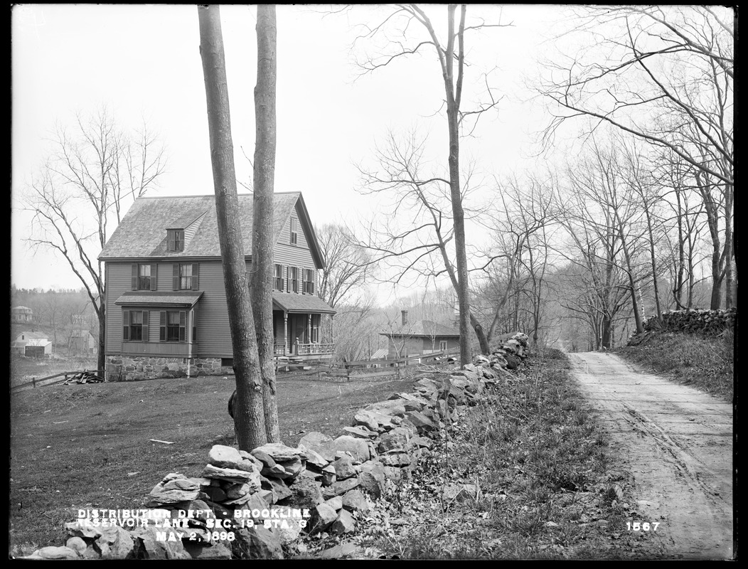 Distribution Department, Southern High Service Pipe Line, Section 19, Reservoir Lane, station 3, Michael McGrady's house, from the northwest, Brookline, Mass., May 2, 1898