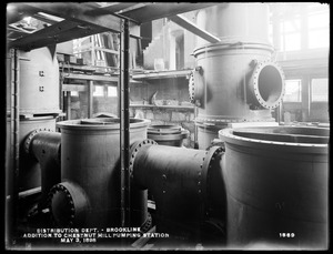 Distribution Department, Chestnut Hill High Service Pumping Station, interior of addition, from the northeast corner below floor, Brighton, Mass., May 3, 1898