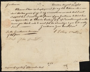 William Milton indentured to apprentice with Charles Cushing of Pownalborough, 31 August 1768